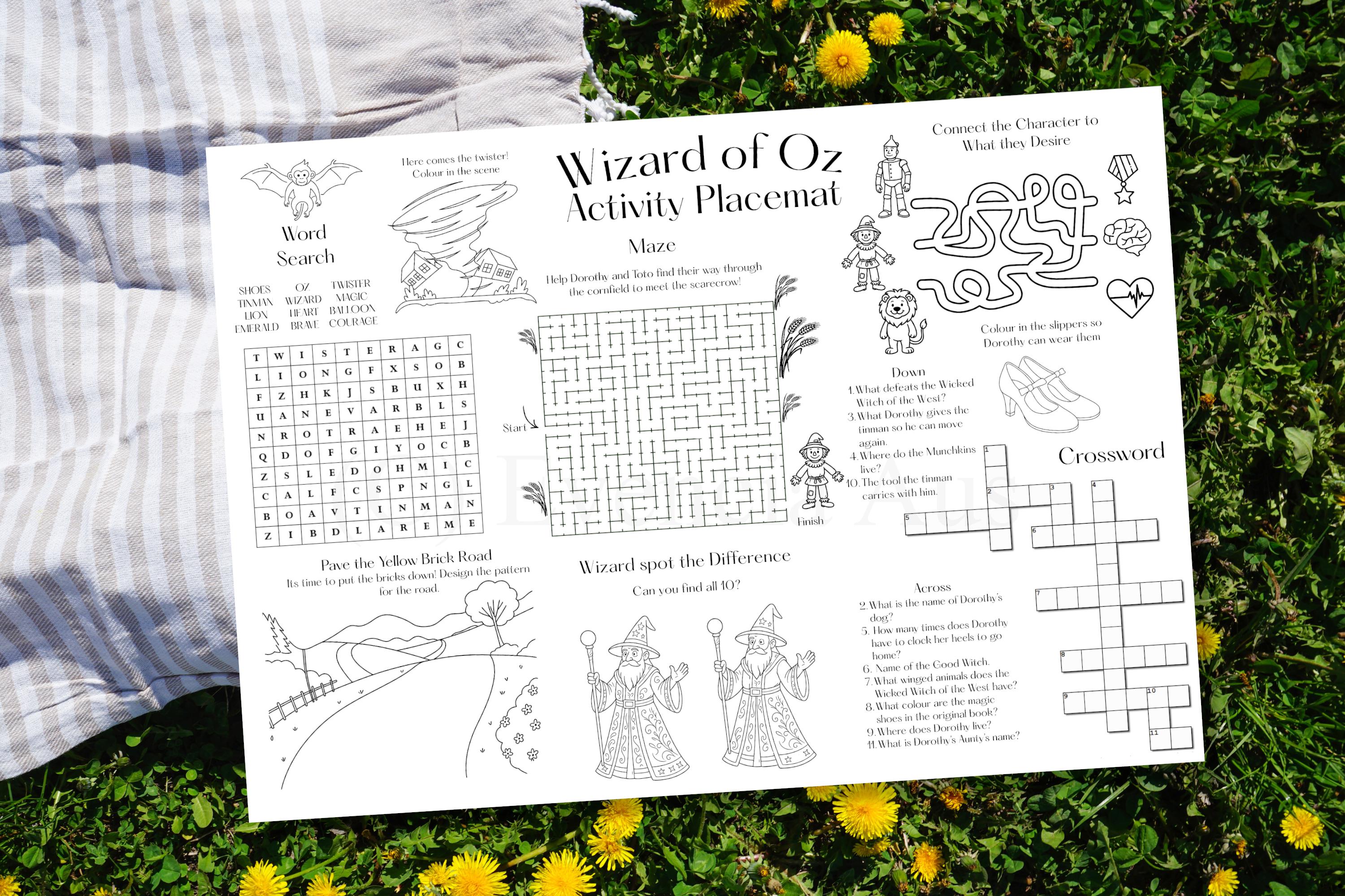 Wizard of Oz Activity Placemat, Kids Coloring Sheet, Party Activity (digital Download) - Etsy