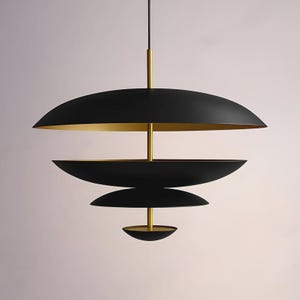 Black Gold Pendant Light, Modern Layered Hanging Lamp, Luxury Ceiling Fixture, Minimalist Home Decor