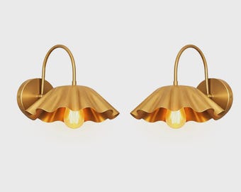Wandleuchte aus Messing im Mid-Century-Stil, Wandleuchte mit Rüschenschirm, moderne Schlafzimmerlampe, Vintage-Wohnaccessoire