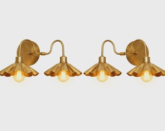 Wandleuchte im Mid-Century-Stil, Doppelleuchte aus Messing, Vintage-Wandlampe, moderne Wohnraumbeleuchtung