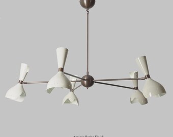 Sputnik-Kronleuchter im Mid-Century-Modern-Stil, Pendelleuchte aus Messing, Deckenleuchte mit weißem Kegelschirm, Retro-Beleuchtung im Atom-Look