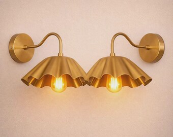 Wandleuchte aus Messing im Mid-Century-Stil, Wandleuchte mit geschwungenem Schirm, moderne Nachttischlampe, Vintage-Beleuchtung