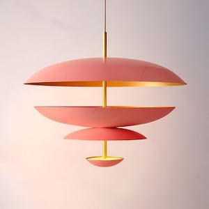 Minimalist Pink Chandelier, Modern Multi Layer Pendant, Aesthetic Home Decor Lighting Fixture