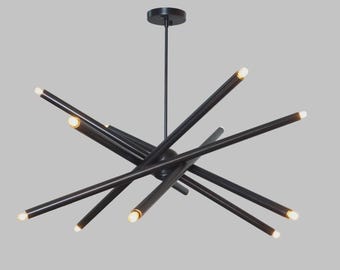 Schwarzer Sputnik-Kronleuchter, Pendelleuchte im Mid-Century-Modern-Stil mit mehreren Leuchten, skulpturale Deckenleuchte, Retro-Sternenlicht