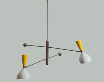 Moderner Pendelleuchter, gelb-weiße Deckenleuchte, 2-flammig, Retro-Küchen- und Esszimmerbeleuchtung