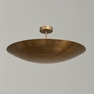 Mid Century Contemporary Brass Flush Mount Chandelier | Modern Dome Ceiling Light | Designer Living Room Lighting