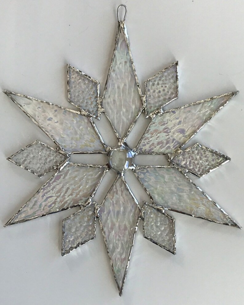 Stained glass snowflake suncatcher design 8D Etsy