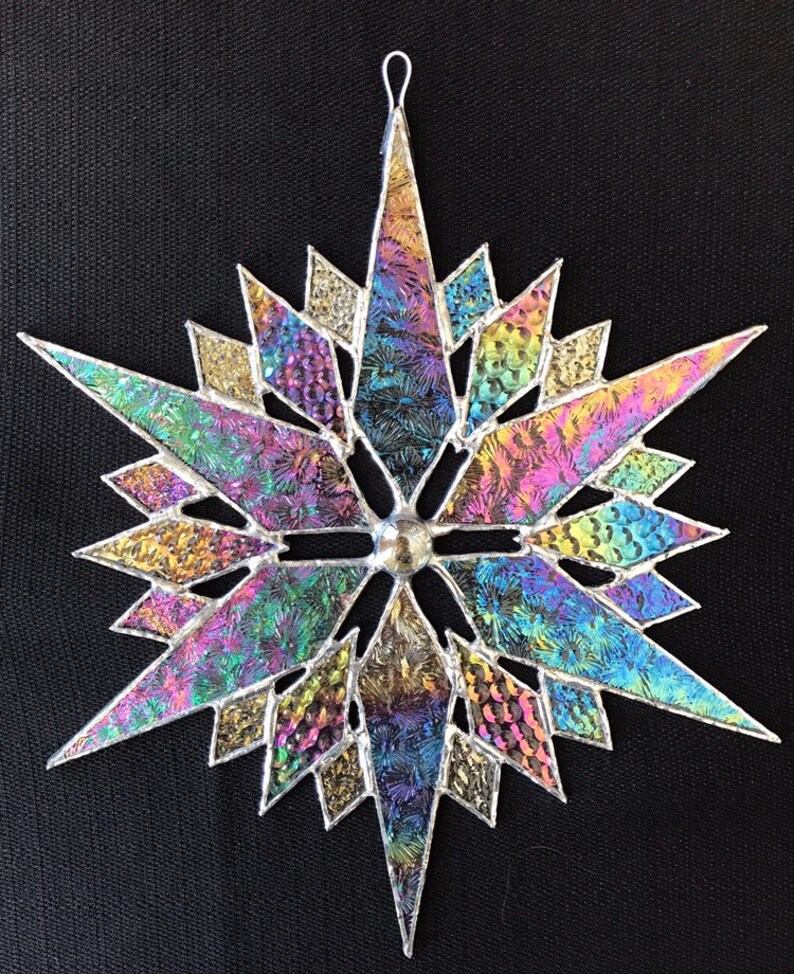 Stained glass snowflake suncatcher design 35E Etsy