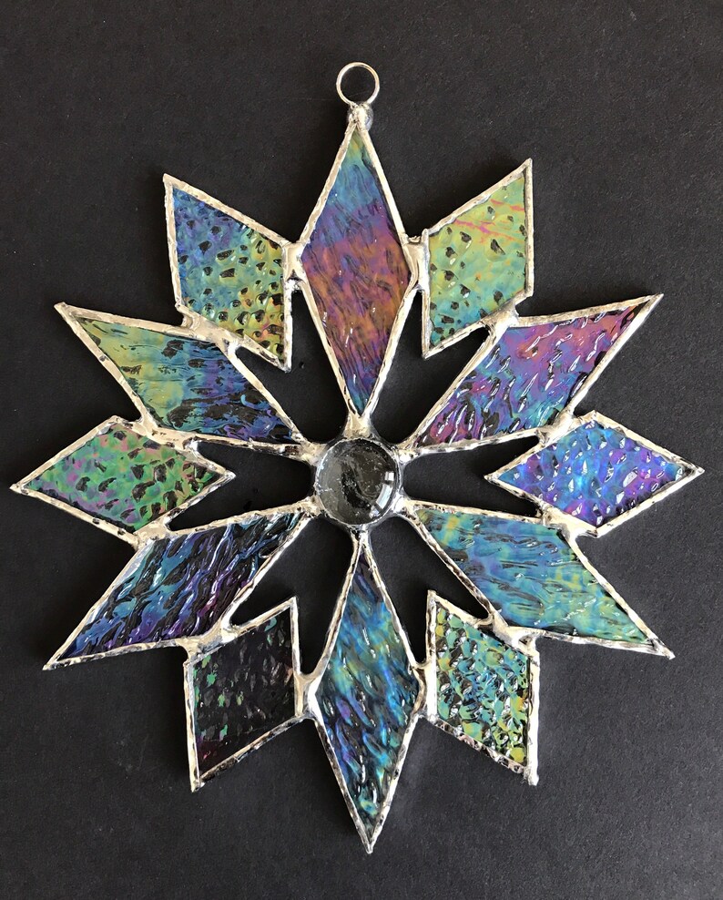 Stained glass snowflake suncatcher design 4B Etsy