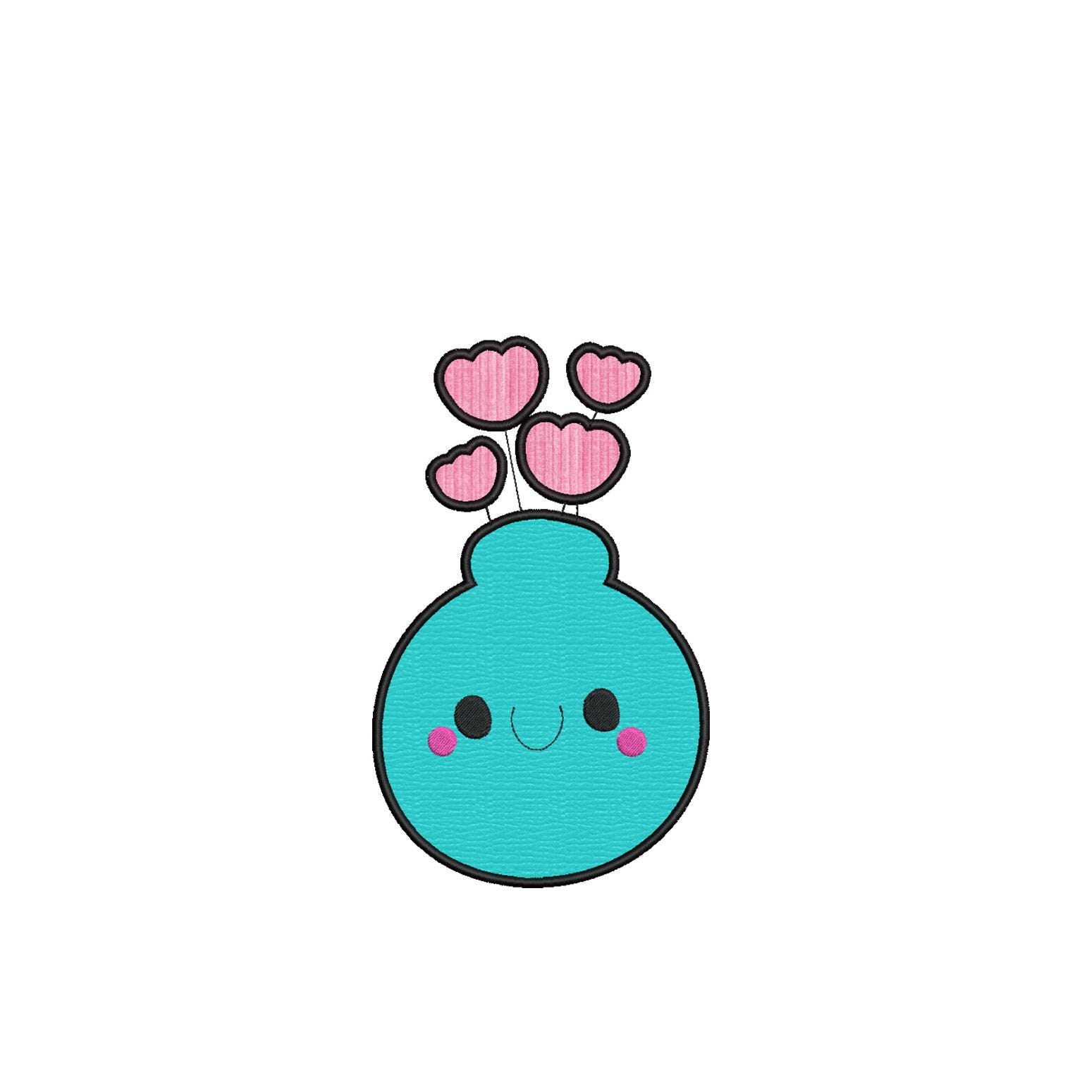 Cute Fish Bowl Embroidery Design With Hearts, Kawaii Aquarium Applique ...