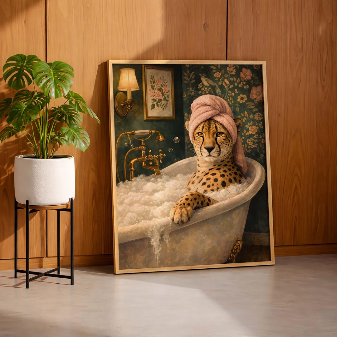 Leopard in Bubble Bath Art Print - Elegant Safari Animal Wall Decor ...