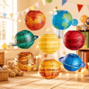Space Party Lanterns Set, 8pcs Hanging Planet Paper Lanterns, Solar System Birthday Decor, Astronaut Galaxy Party Decorations, Ceiling Decor