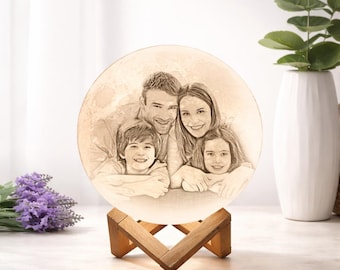 Personalized Moon Lamp Family Portrait, Custom Photo  bulb, Engraved Night Light, Gift for Parents, Anniversary Gift.