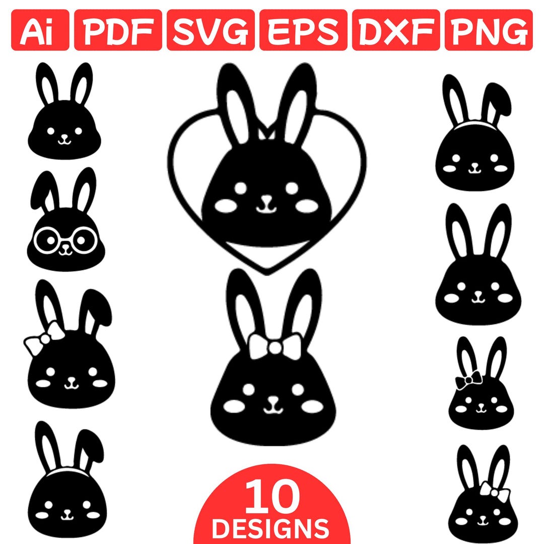 Minimalist Bunny Face SVG Bundle – Kawaii Rabbit Clipart (digital ...