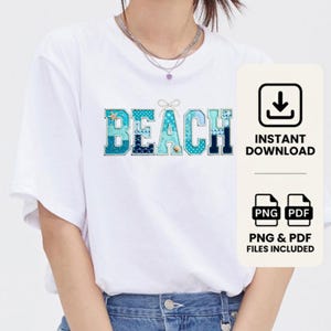 Beach Summer PNG: Preppy Coastal Patchwork Pearl Ocean Waves Seashell Sublimation Design, Digital Download
