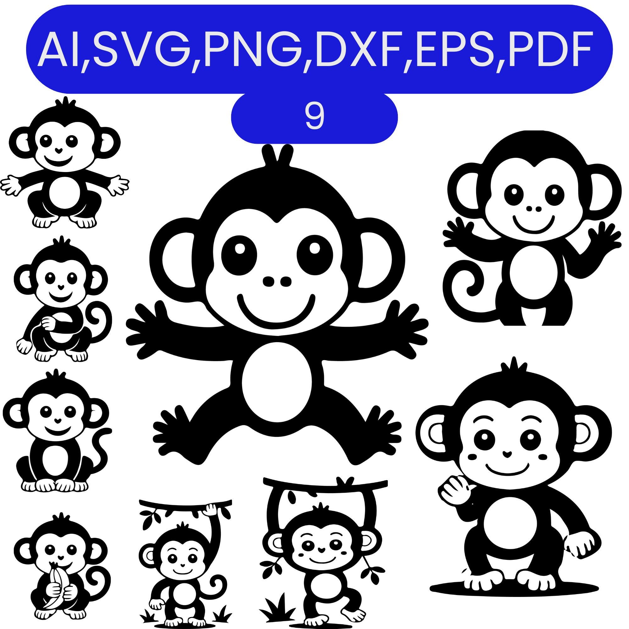 Monkey SVG Bundle, 40 Files (SVG, PNG), Commercial Use (digital ...
