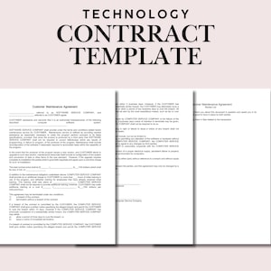 Può includere: Un modello di contratto tecnologico con le parole "TECHNOLOGY CONTRACT TEMPLATE" in grassetto nero in alto. Il modello è un accordo di manutenzione del cliente con testo nero su sfondo bianco.