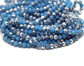 8x6mm Sky Blue with Silver Plating Crystal Faceted Rondelle Bead Strand = Craft Jewelry DIY Loose Beads