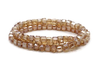 50 Translucent Light Brown AB 4mm Crystal Faceted Cube Beads - Free Shipping to Canada