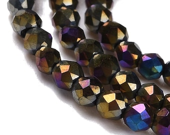 Metallic Black with Half Gold Pink Plating 2mm Faceted Crystal Round Beads Loose Spacer DIY Craft Jewelry Making Tiny Bead Strand
