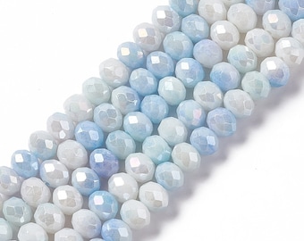8x6mm White, Blue, Aqua Faceted Rondelle Spacer Briolette Crystal Glass 8mm Bead Strand Classic Jewelry Craft DIY Loose 5040 Beads
