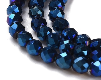 Metallic Blue 2mm Faceted Crystal Round Beads Loose Spacer DIY Craft Jewelry Making Tiny Bead Strand