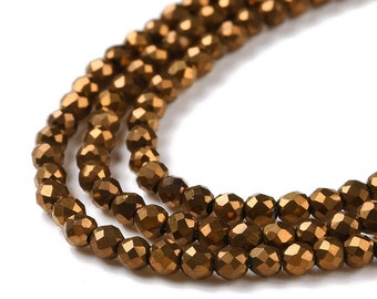 Metallic Bronze 2mm Faceted Crystal Round Beads Loose Spacer DIY Craft Jewelry Making Tiny Bead Strand