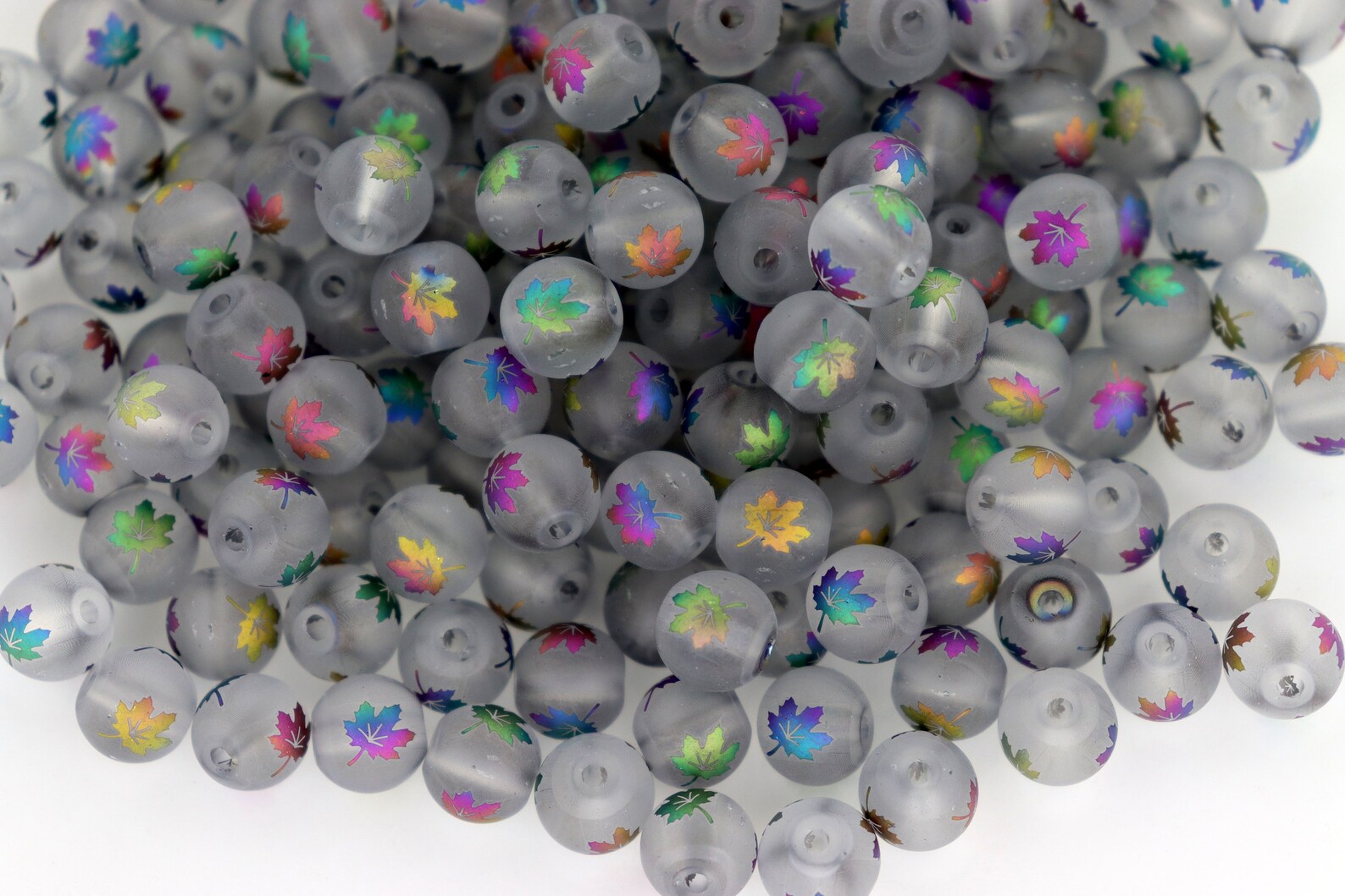 20 Maple Leaf Duo Chrome 8mm Smooth Round Frosted Glass Beads Etsy