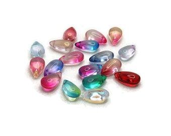 Assorted 13mm Top Drilled Glass Teardrop Pendants Rainbow Drop Charms DIY Craft Beads Bulk