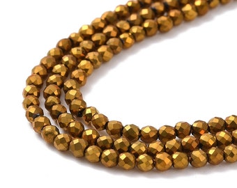 Metallic Gold 2mm Faceted Crystal Round Beads Loose Spacer DIY Craft Jewelry Making Tiny Bead Strand