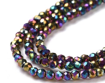 Metallic Rainbow 2mm Faceted Crystal Round Beads Loose Spacer DIY Craft Jewelry Making Bead Strand