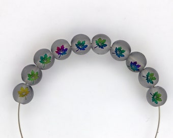 Clearance Metallic Maple Leaf Duo Chrome 8mm Smooth Round Frosted Glass Beads