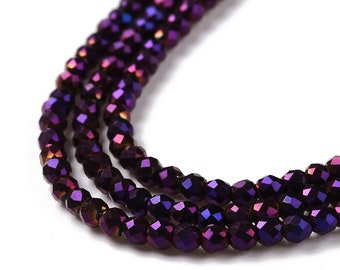 Metallic Purple 2mm Faceted Crystal Round Beads Loose Spacer DIY Craft Jewelry Making Tiny Bead Strand