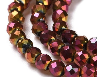 Metallic Burgundy and Gold 2mm Faceted Crystal Round Beads Loose Spacer DIY Craft Jewelry Making Bead Strand