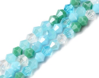 4mm Aqua Blue, Teal, Green, Clear Faceted Bicone Spacer Crystal Glass Bead Strand Classic Jewelry Craft DIY Loose 5301 Beads Mix #49