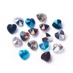 5 Pairs of 10mm Crystal Heart Pendants, 10 Assorted Crystal Heart Charm