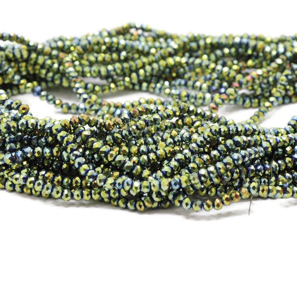 Metallic Green Gold 3x2mm Faceted Rondelle Spacer Briolette Crystal Glass Beads DIY Loose 5040 Abacus 3mm 2mm Bead Strand