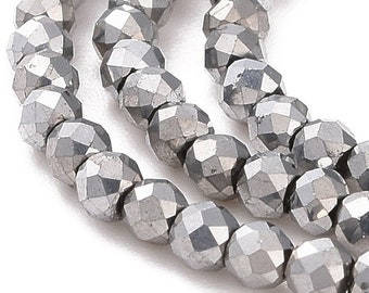 Metallic Silver Coated 2mm Faceted Crystal Round Beads Loose Spacer DIY Craft Jewelry Making Tiny Bead Strand