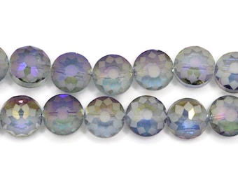 10 Grey AB 12mm Faceted Sun Pattern Crystal Beads - Free Shipping to Canada