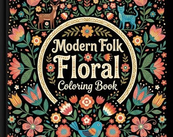 Desenhos para colorir florais folclóricos modernos | Arte botânica e escandinava para download digital
