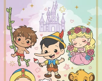 Livro de colorir de contos de fadas kawaii | Personagens chibi, para crianças e adultos