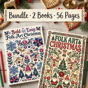 Folk Art Christmas Coloring Book Bundle, 56 Scandinavian Nordic Pages, Printable PDF (Digital Download)