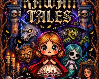 Dark Kawaii Tales Coloring Pages – Creepy Fairy Tale Chibi Art PDF Download