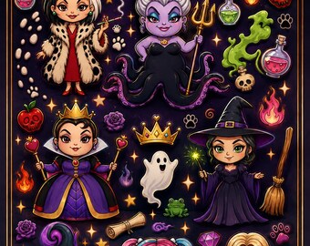 Chibi Villain Coloring Book, Spooky Dark Magic Characters, Kawaii Witch PDF Instant Download