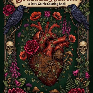Gothic Coloring Book Printable | Dark Botanical Skull Floral | 30 Pages Gothcore Line Art