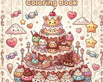 Kawaii Desserts Coloring Book – Donut, Cupcake, Ice Cream Illustrations