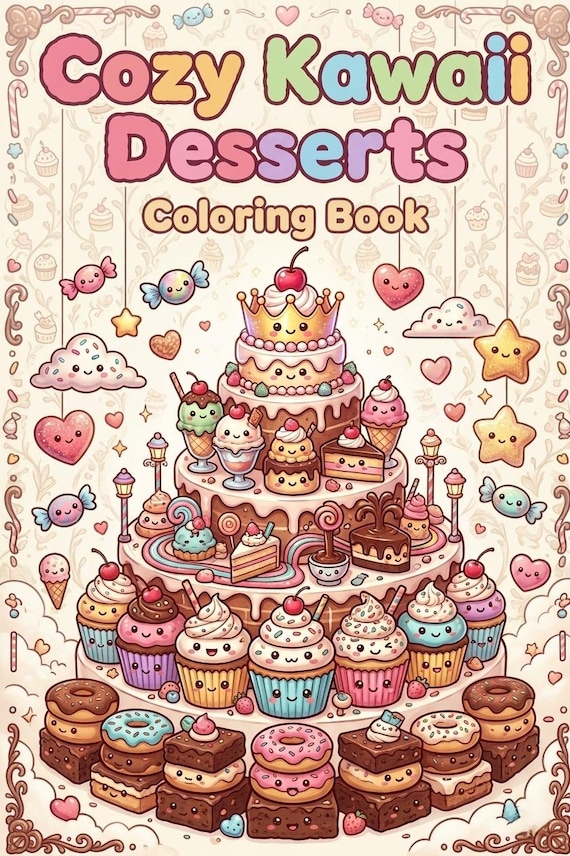 Kawaii Desserts Coloring Book – Donut, Cupcake, Ice Cream Illustrations