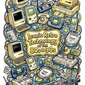 Iconic Retro Technology Coloring Book | 80s & 90s Nostalgia | 35 Printable Pages | Vintage Gadgets