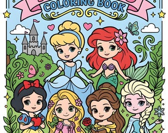 Printable Kawaii Princess Coloring Book for Girls | 35 Pages | Low Ink Included