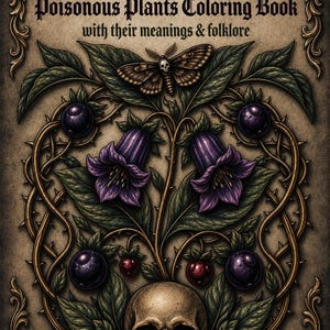 Livre de coloriage Plantes toxiques | 25 pages de plantes vénéneuses | Coloriage gothique et sorcière pour adultes | Grimoire de sorcière verte (PDF)